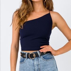 Princess Polly Bria Top - One Shoulder Navy Top